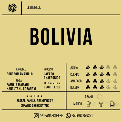 Etiqueta de Bolivia Lavado — Bourbon Amarillo — D'Panas Coffee