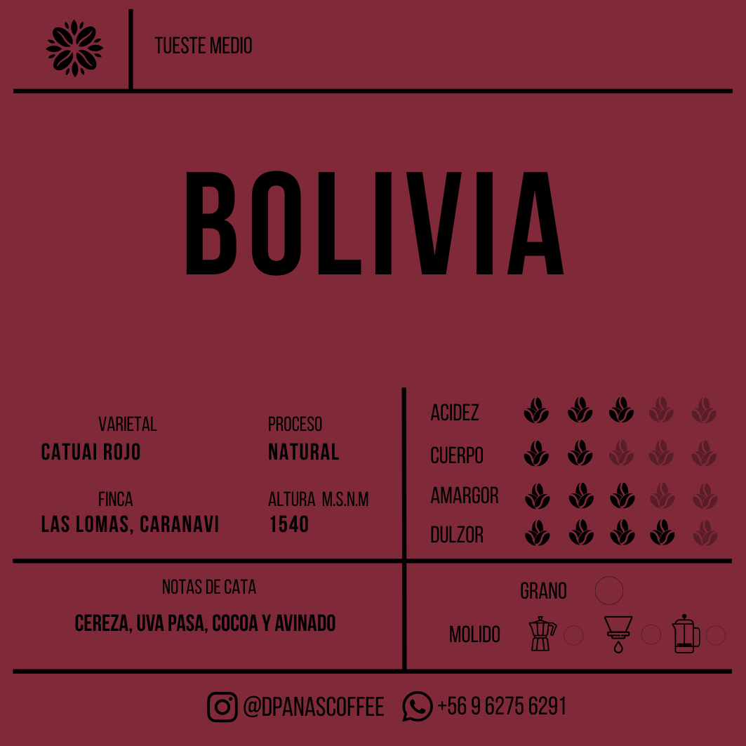 Etiqueta de Bolivia Natural — Catuaí Rojo — D'Panas Coffee