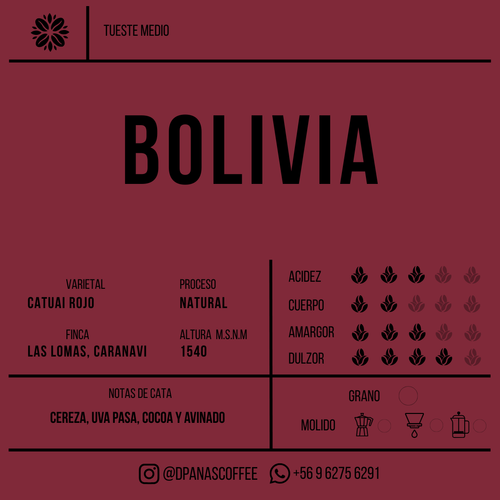 Etiqueta de Bolivia Natural — Catuaí Rojo — D'Panas Coffee
