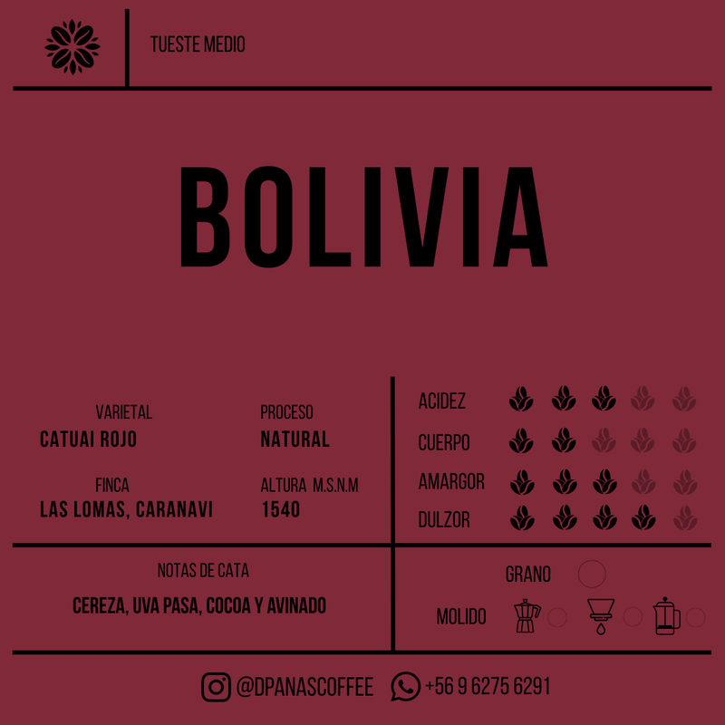 Etiqueta de Bolivia Natural — Catuaí Rojo — D'Panas Coffee
